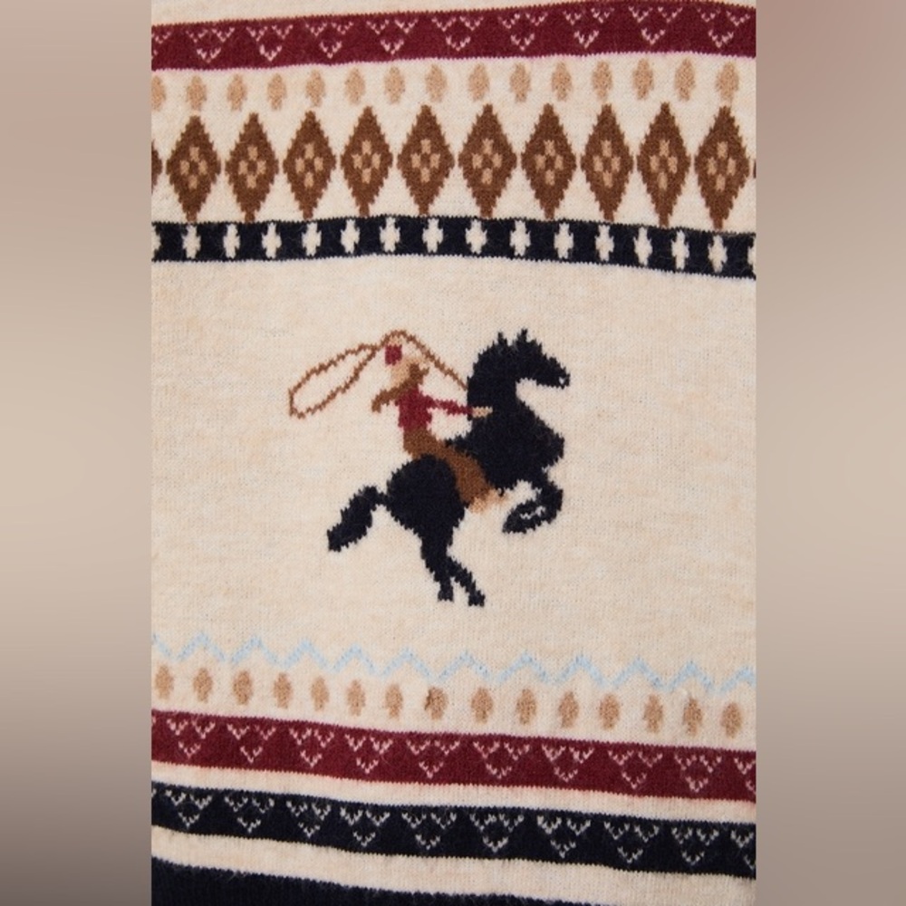 Western Horse & Cowgirl Fair Isle Cardigan Sweater - Sunday Edition - Picture 3 of 9